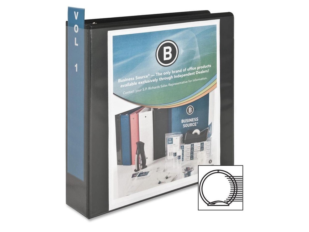 Business Source View Binder w/ 2 Inside Pockets 2" Capacity Black 09956