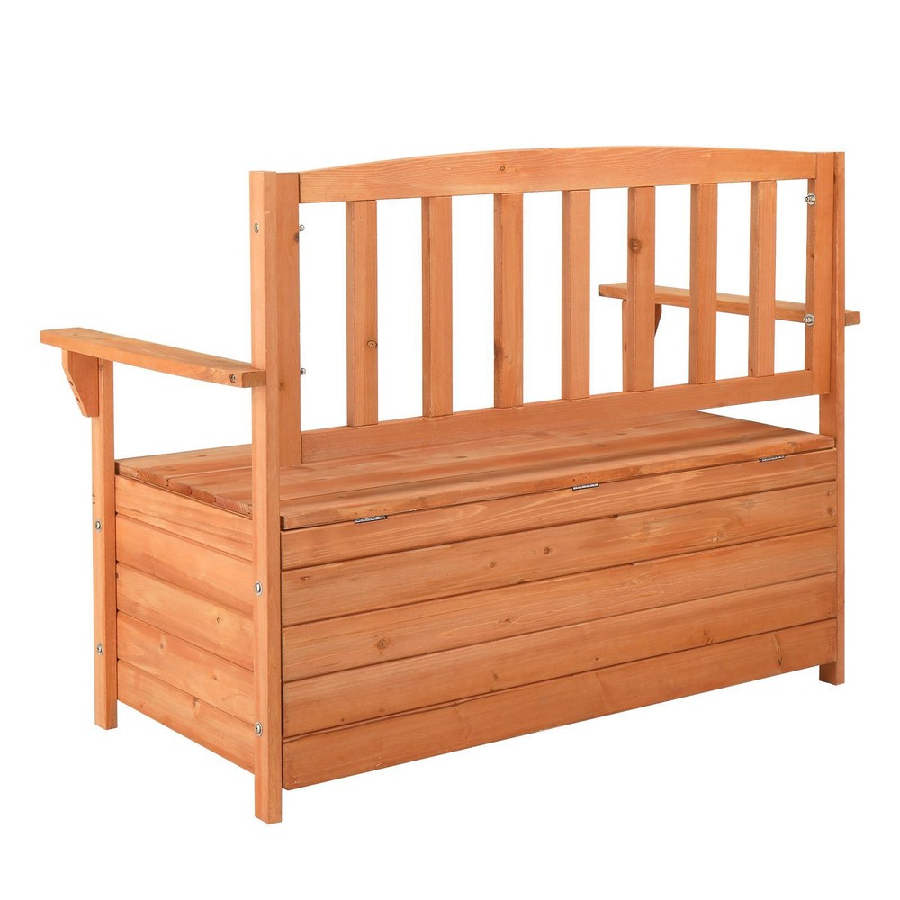 Yard Storage Bench Deck Box Wood Seating Container Tools Toys with Backrest