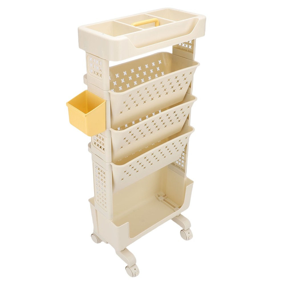 Rolling Book Cart 5 Tier PP Multi-Functional Movable Storage Book Rack White