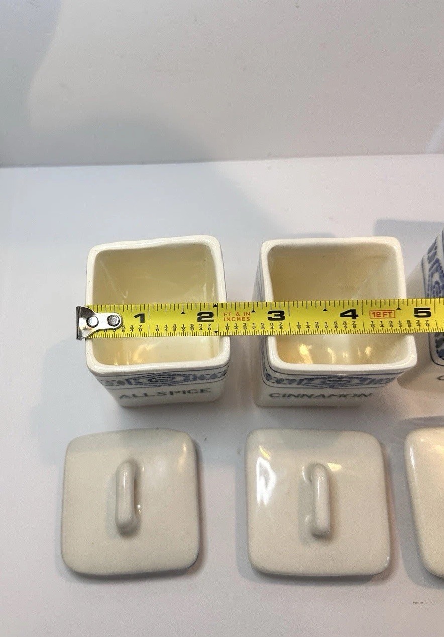 4 Blue and white Czechoslovakian spice canisters vintage