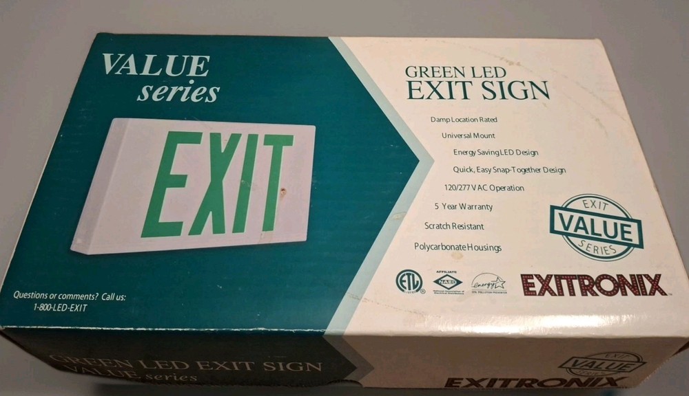 Exitronix Exit Sign Green 12 X 7.5 Inches