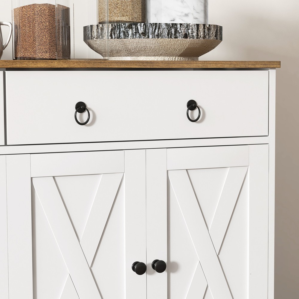 Kitchen Storage Sideboard, Buffet Cabinet with Barn Doors, White