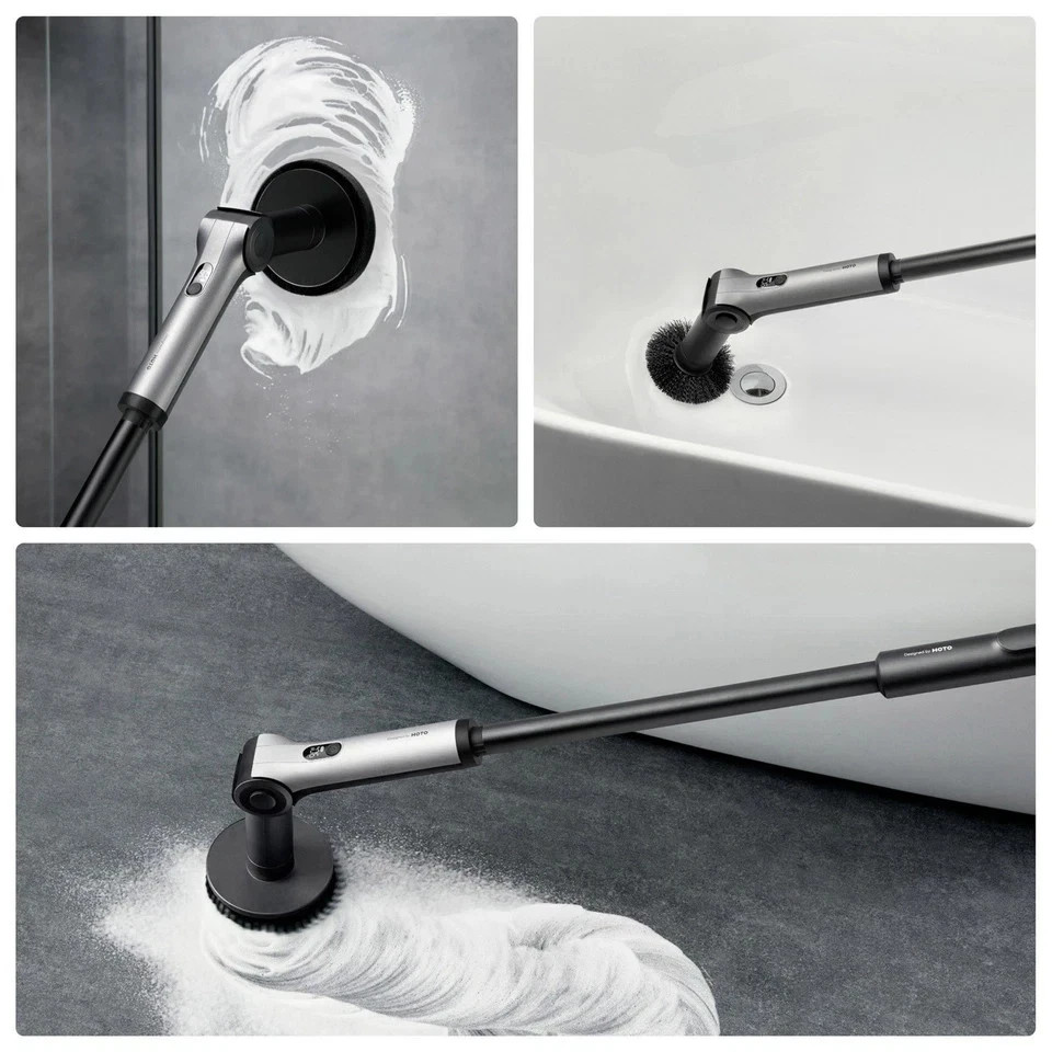 HOTO Flexi Cordless Spin Scrubber with Telescoping Handle & Multi-Surface Brush