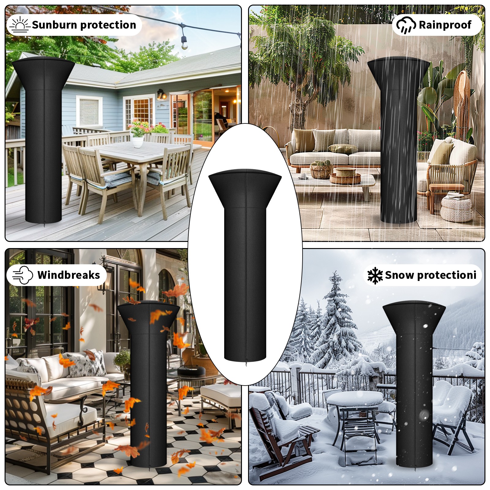89''H Patio Heater Cover for Waterproof Standup Round Tall Heater Zipper New