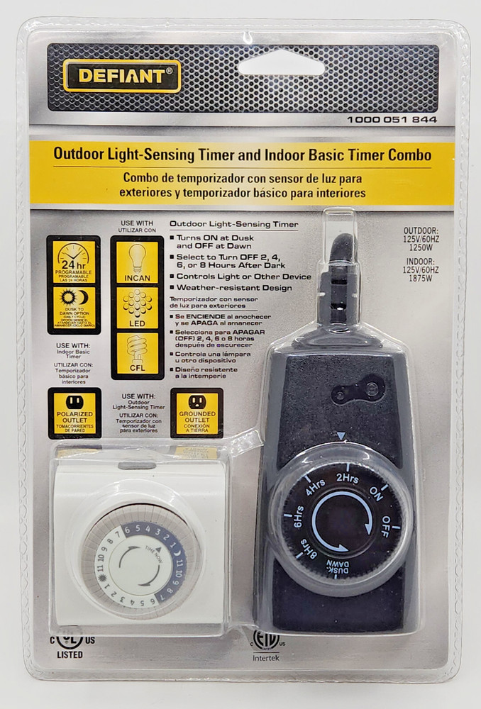 Defiant Light-Sensing Outdoor & Indoor Basic Timer Combo Pack - New in Package