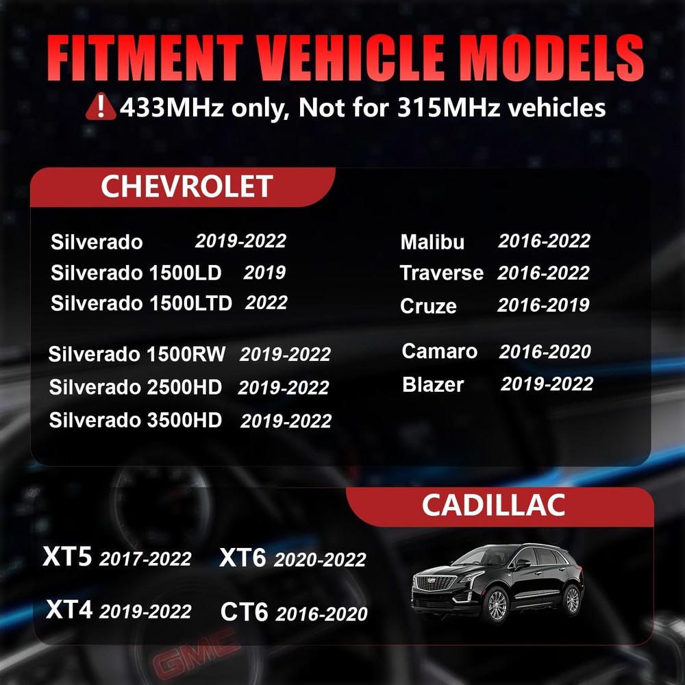 Pre-Programmed 433Mhz TPMS Sensor Compatible with Chevy