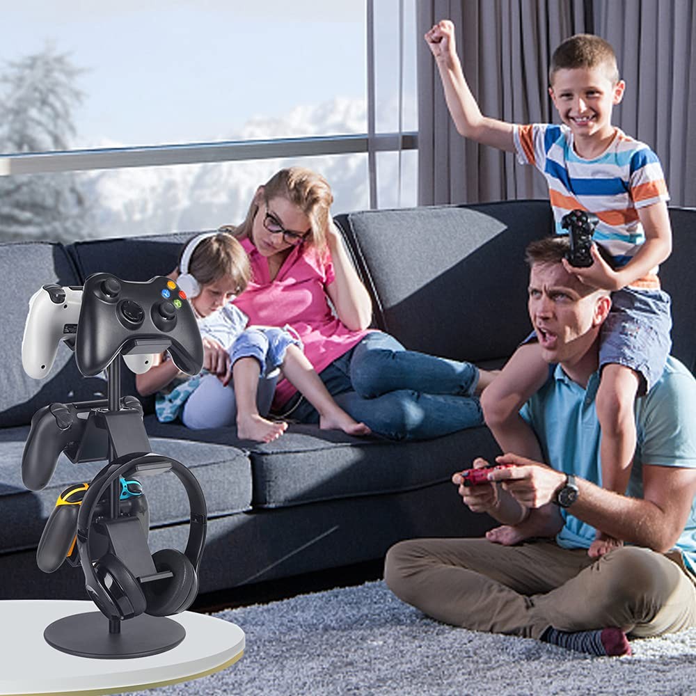 3-Tier Controller Stand with Headphone Holder, Adjustable Gaming Accessory Rack