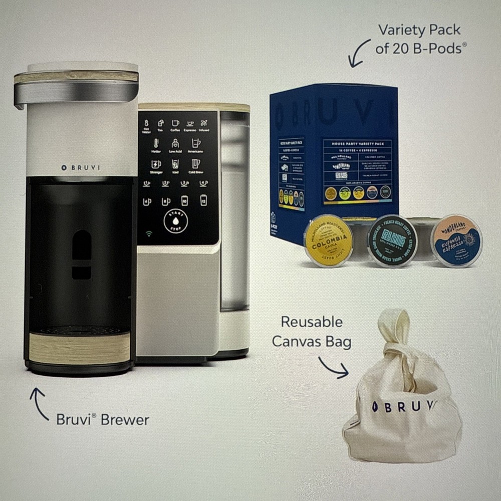 Bruvi Single Serve Coffee Maker Bundle, Brews Coffee/Espresso/Tea/Cold Brew