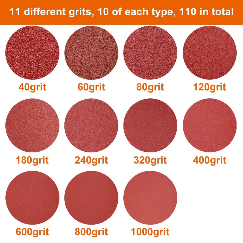 5-Inch Hook and Loop Sanding Discs for Random Orbital Sander, Assorted Sandpa...