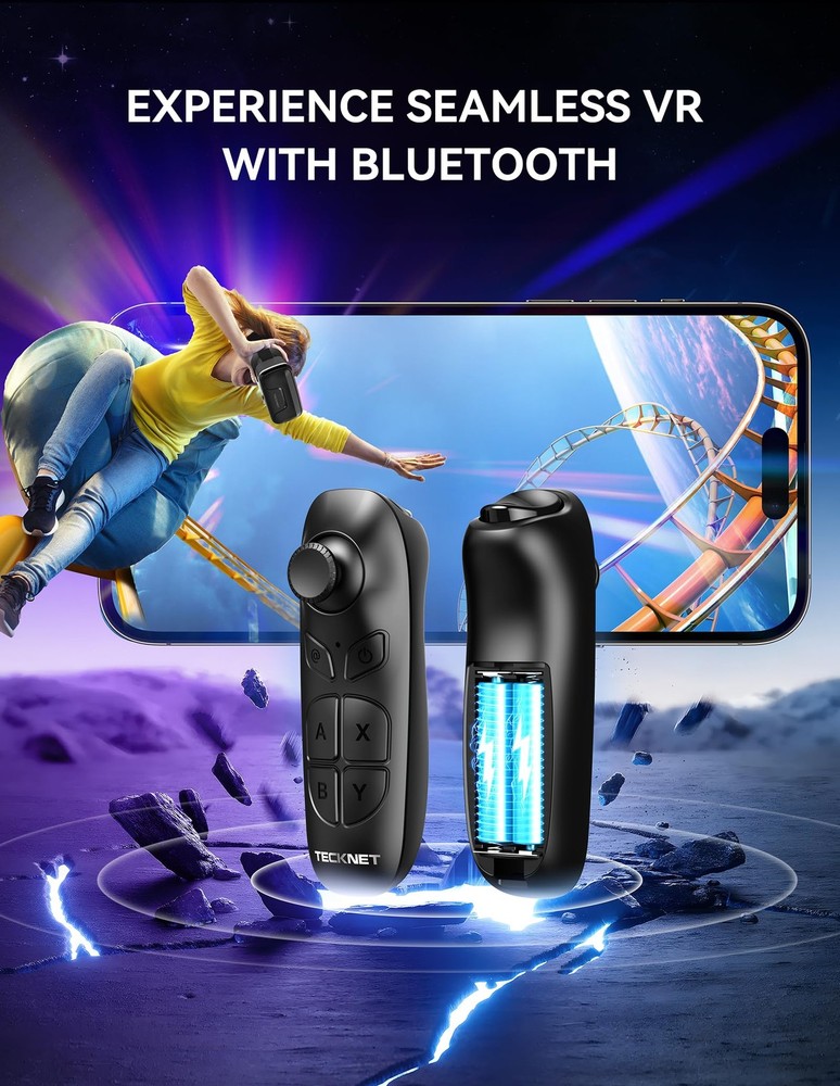 TECKNET VR Headset for Phone with Bluetooth Controller, 4.7-7.2" VR Headsets
