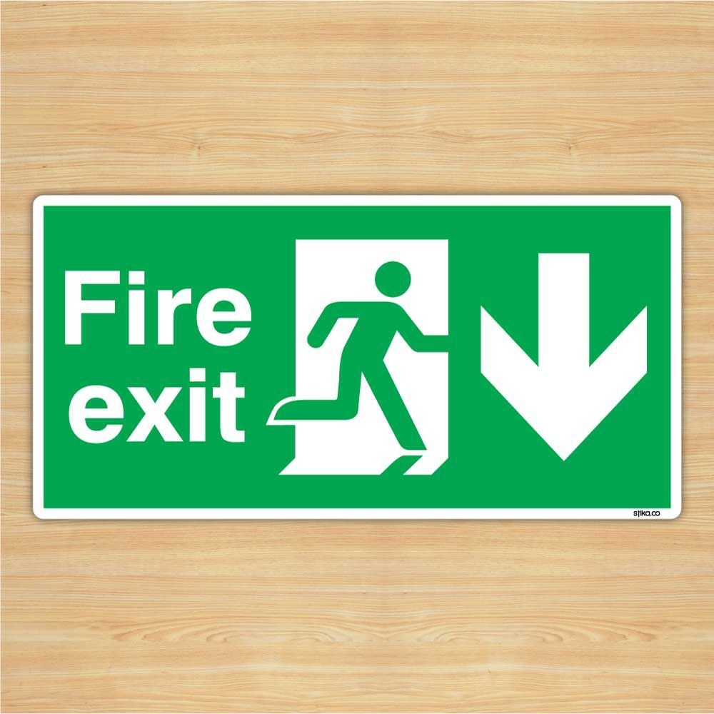 British Standard Fire Exit Direction Sign Safety Sticker 300x150mm