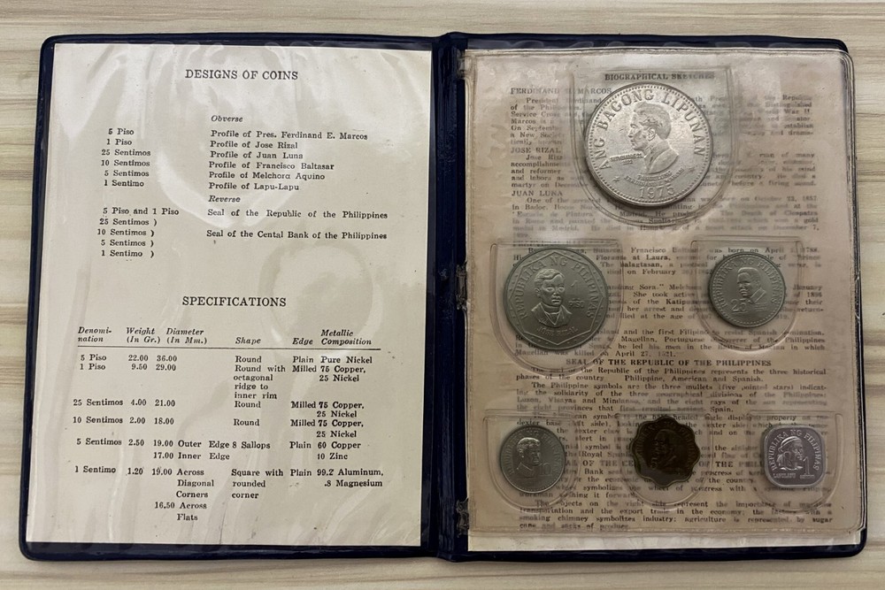 Philippines 1975 6 Coins Mint Set Sentimos Piso in Original Blue Folder
