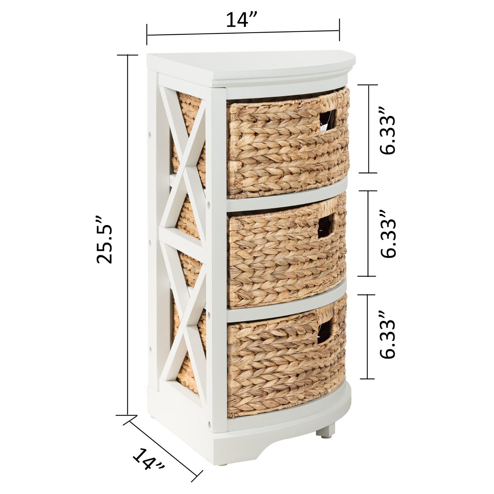 3 Tier X-Side Corner Table Storage Cabinet with 3 Wicker Baskets (Collectible)