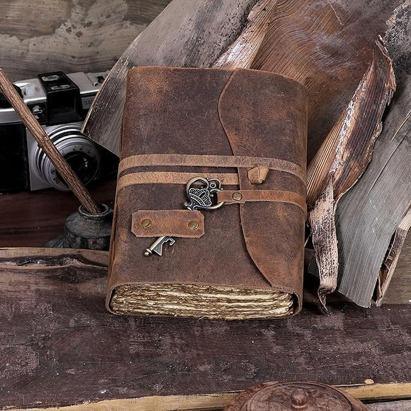 Vintage Leather Journal - Handmade Refillable Leather Bound Notebook with Dec...