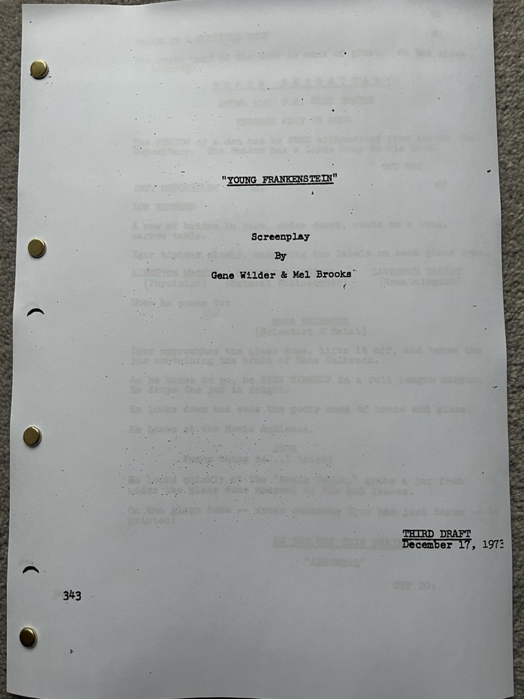 Young Frankenstein Screenplay/ Script. Gene Wilder, Mel Brooks.