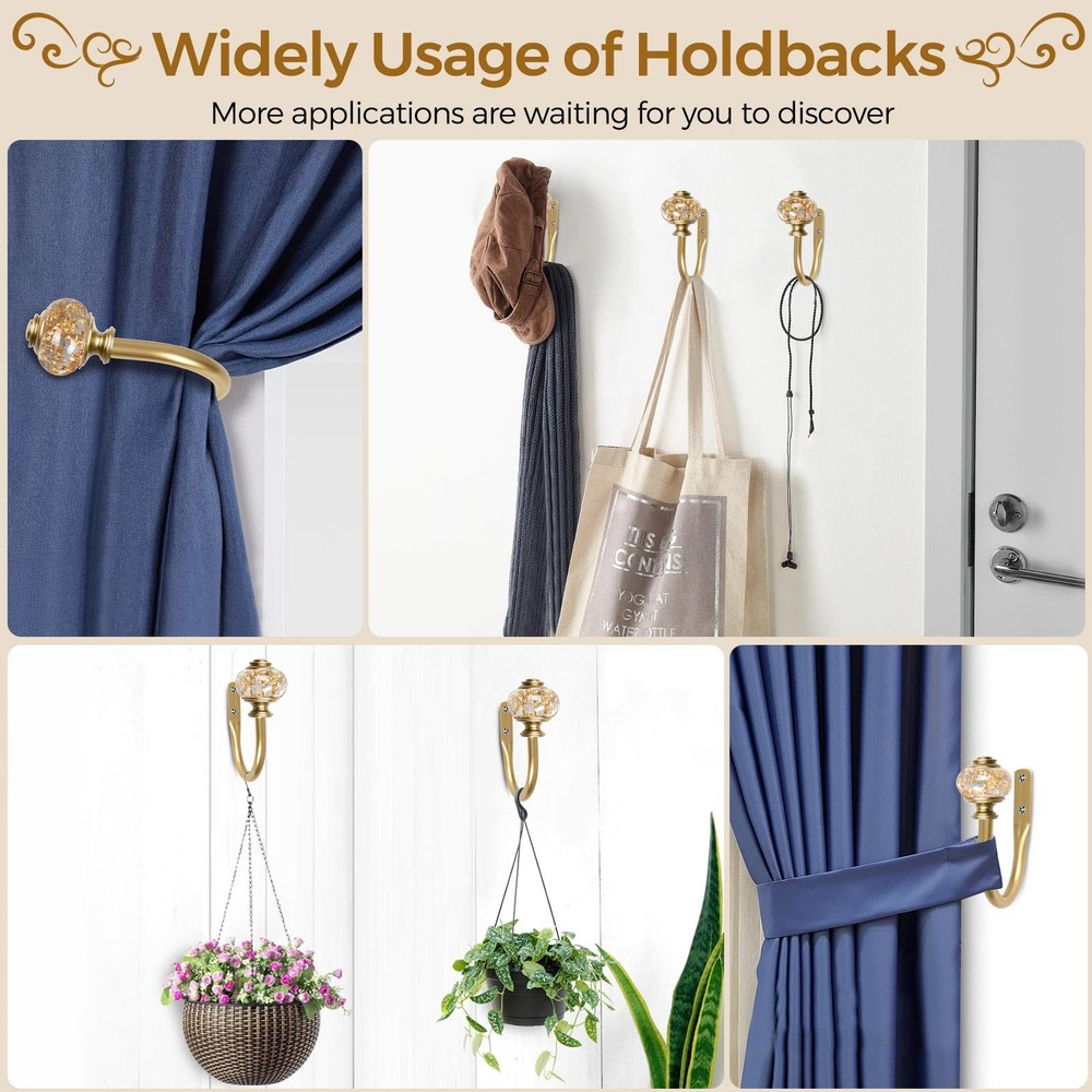 2 Pack Gold Curtain Holdbacks, Decorative Drapery Tiebacks (2 Pack/1 Pair), C...