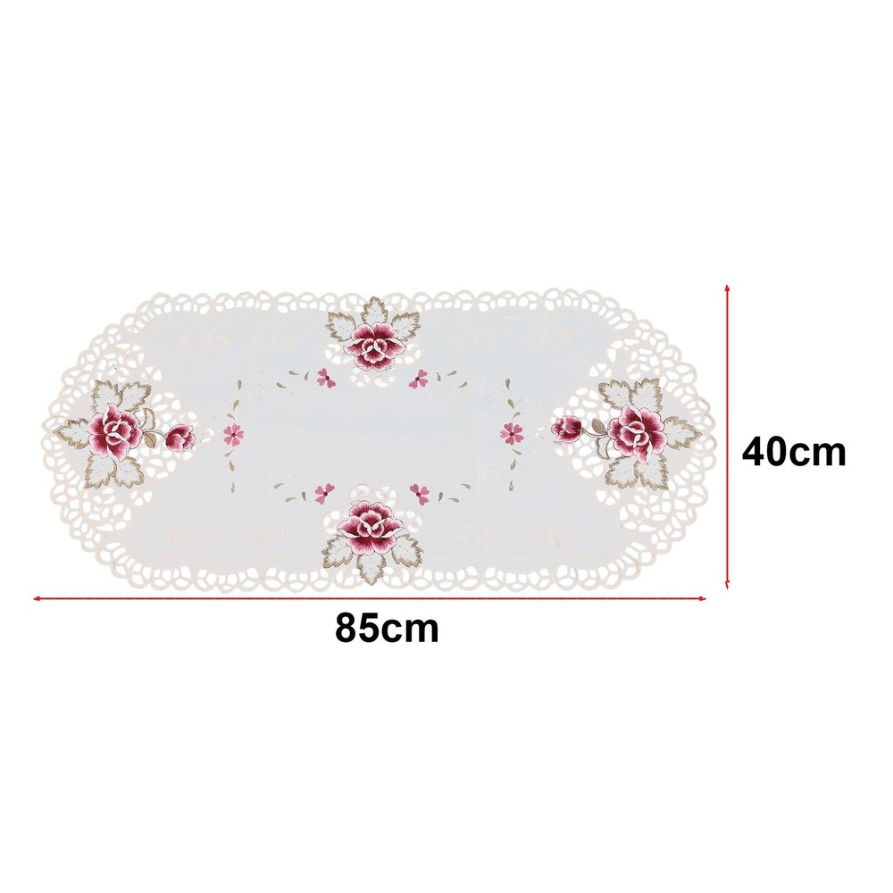 White Oval Embroidered Table Runners Tablecloths Floral Table Decorations