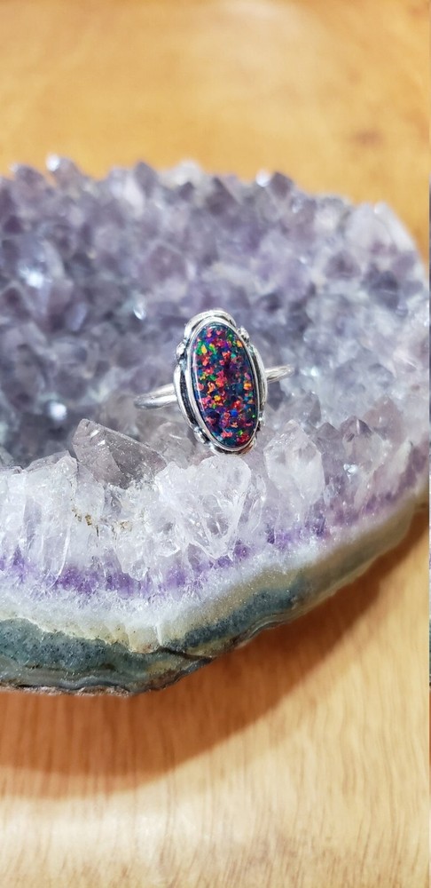 Black Fire Opal Ring 925 Sterling Silver Ring Women Statement Ring Gift For Her