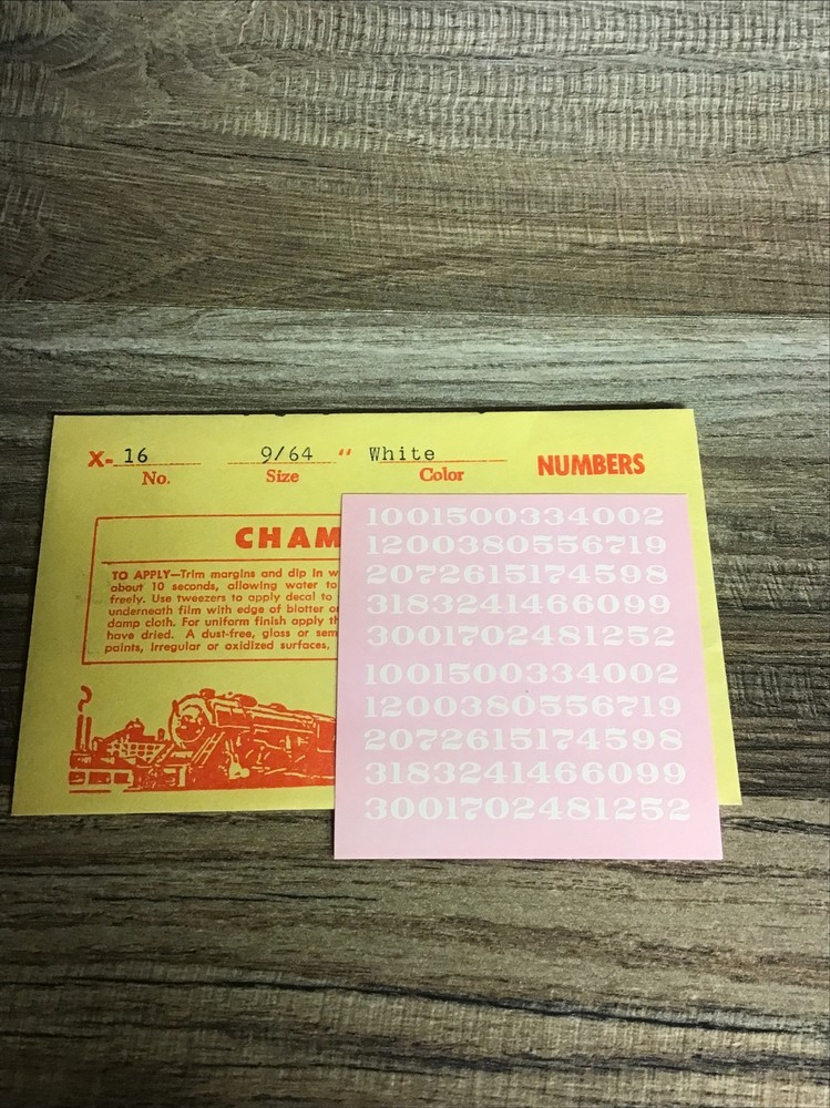 Champ Decals HO Scale Number Set X-16: 9/64” White