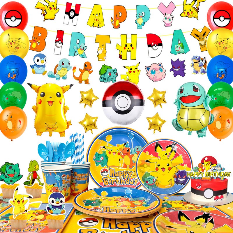 Pokemon Party Decorations Pokemon Birthday Supplies Tableware Plates Balloons