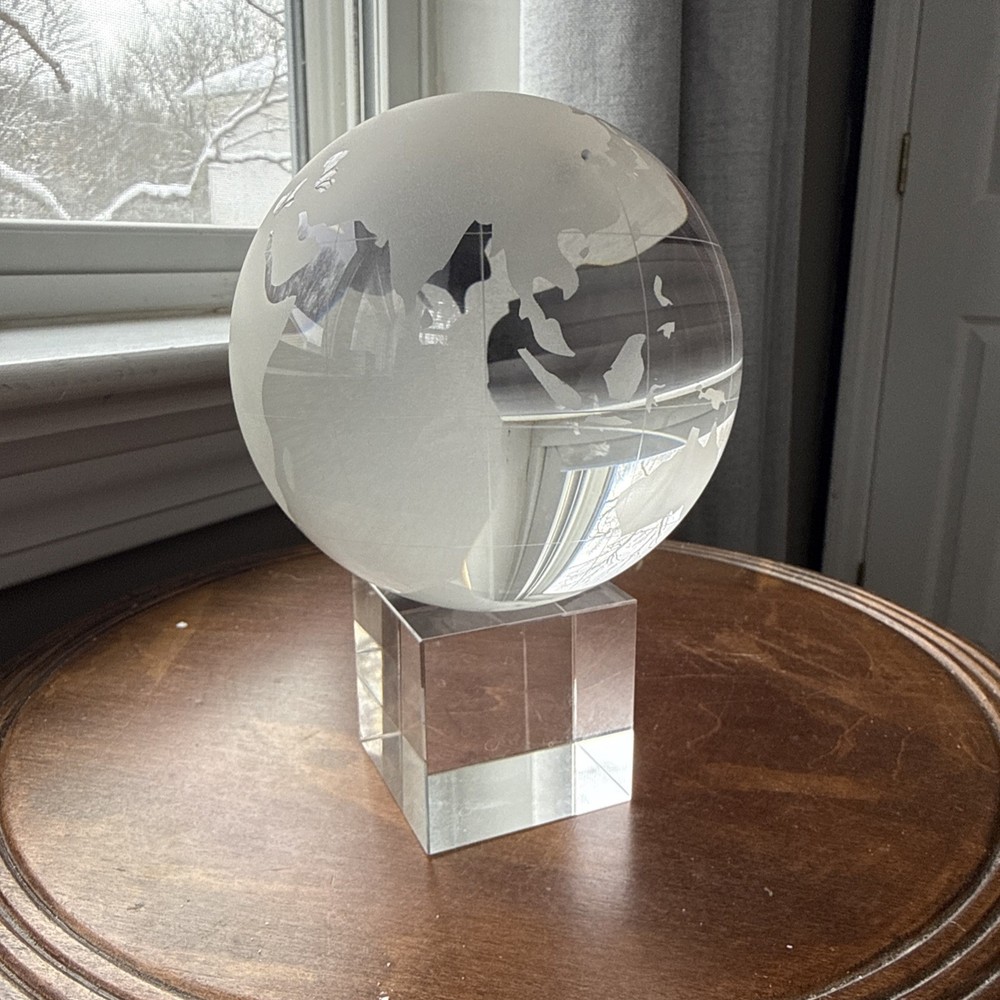Vintage Etched Glass Globe On Square Base