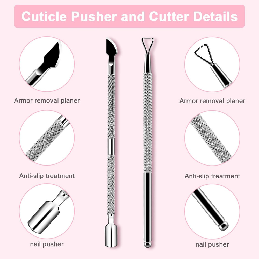 2PCS Cuticle Pushers and Nail Polish Remover, Stainless Triangle Nail Scraper Pr