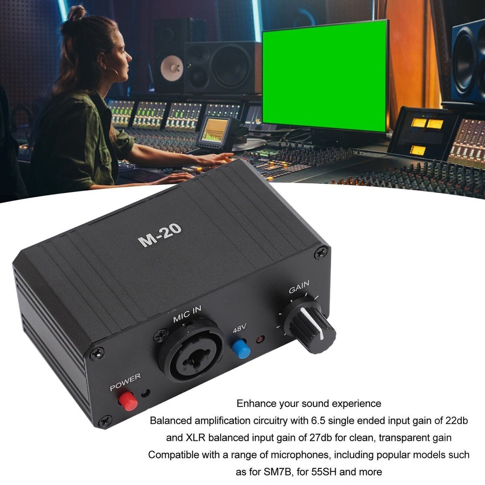 Microphone Preamp High Gain 48V Phantom Power XLR Output Mic Preamplifier for