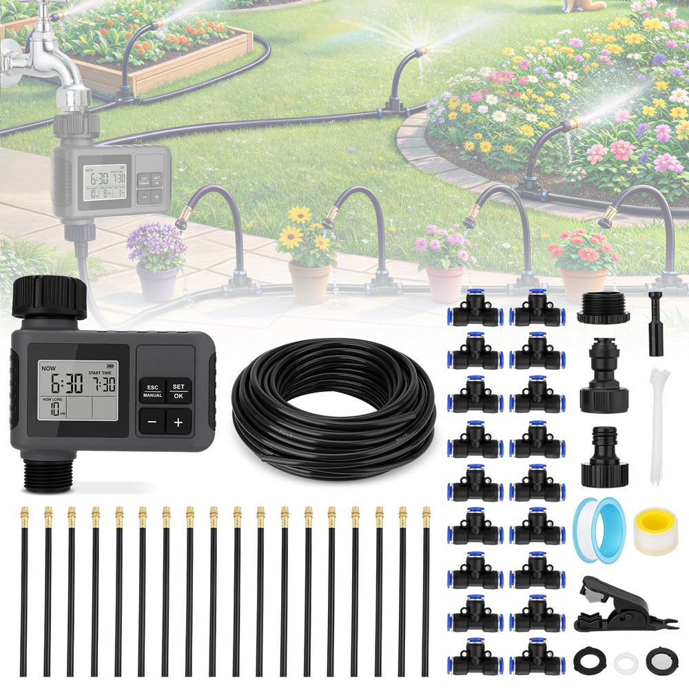 66FT Drip Irrigation System w/Timer Automatic Garden Watering for Lawn & Plant