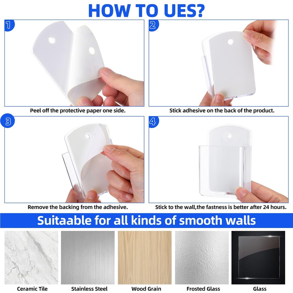 12 Pcs Remote Control Holder Wall Mount Self Adhesive TV Controller Holder Tr...