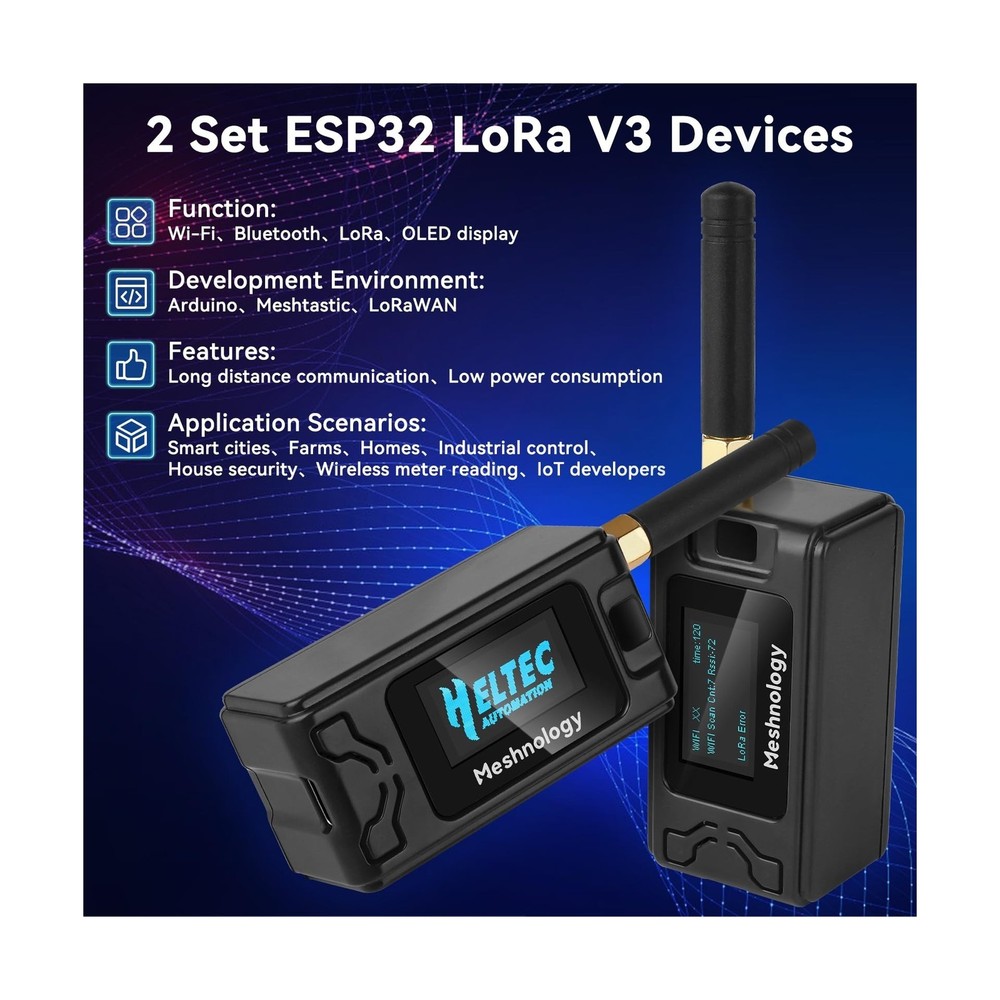 2 Pack ESP 32 Lo Ra V3 Development Board + 1100mAh Battery + Protect Case Set...