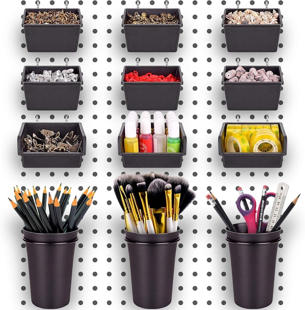 12 Pack Pegboard Bins PegBoard Cups with Hooks & Loops, Peg Board Hooks Assortme
