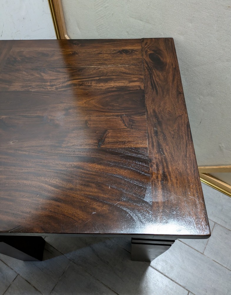 Vintage Heavy Rustic Solid Wood Asian Oriental Brutalist Side End Table W72