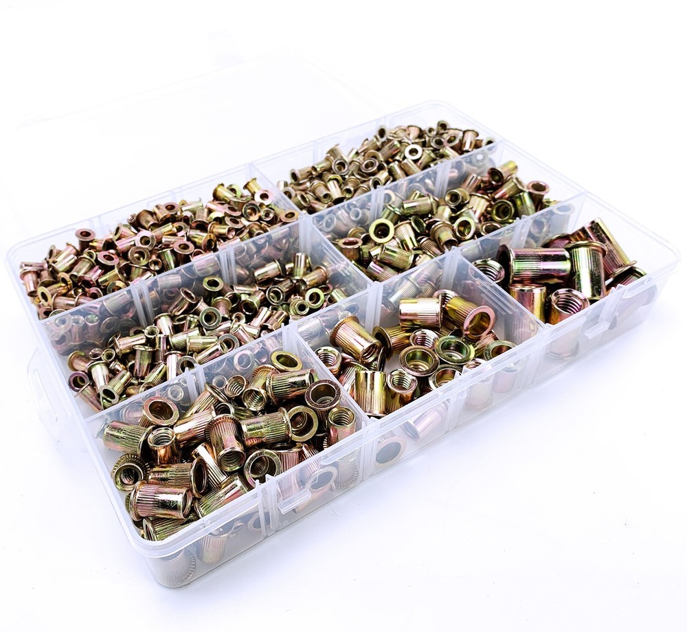 830Pcs Rivet Nuts M3 - M12 Carbon Steel Rivnut Insert Nutsert Threaded Flat Head