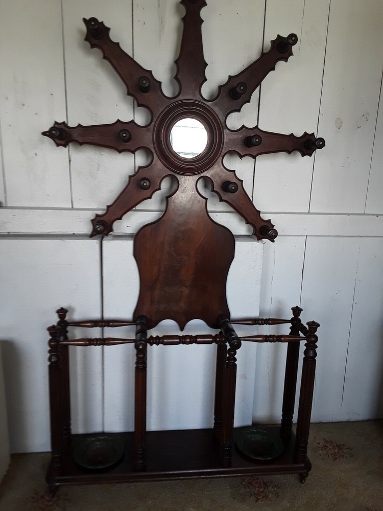 Antique Walnut Hall Rack Umbrella Stand