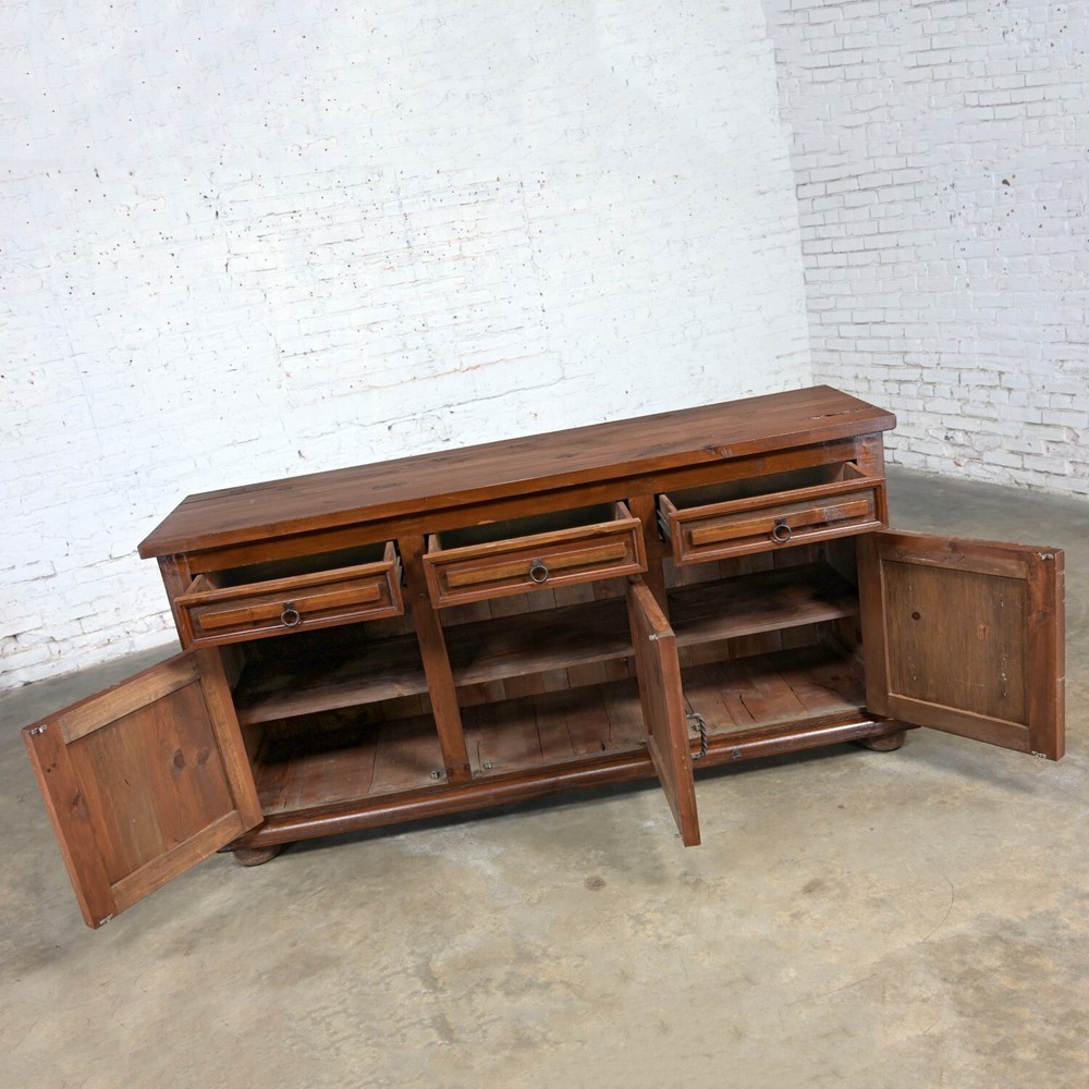 Spanish Revival Rustic Solid Pine Sideboard Style of Artes De Mexico Intern'tnl
