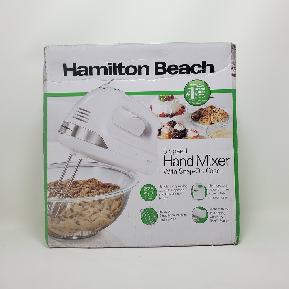 Hamilton Beach 6 Speed White Hand Mixer w/Snap-On Case