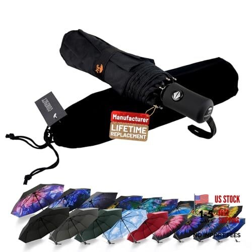 Travel Umbrella Windproof Automatic Umbrellas Small Compact UV Sun Black