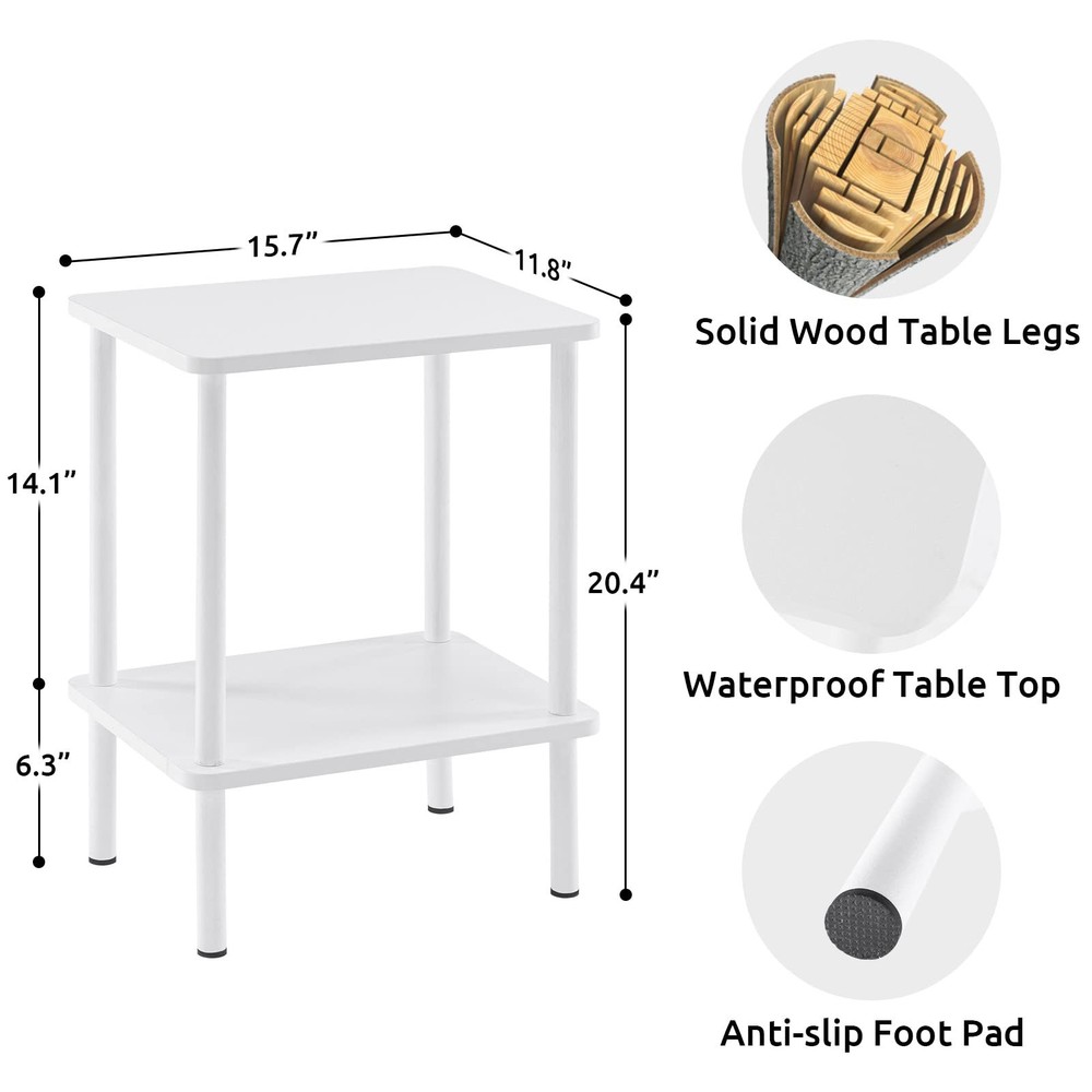 2 Tier End Table, Small Side Table with Solid Wood Legs, Boho Bedside Table w...