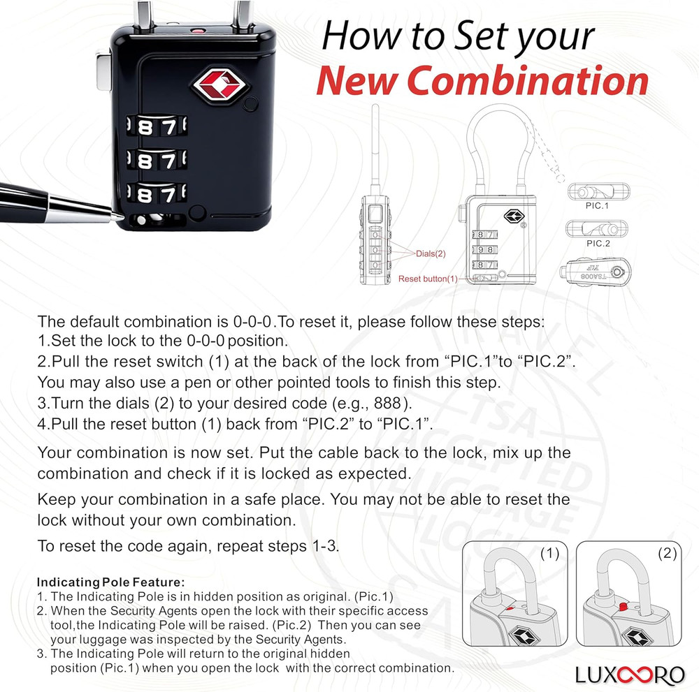 TSA Approved Luggage Lock with Alert Indicator, 3-Digit Resettable Combination D