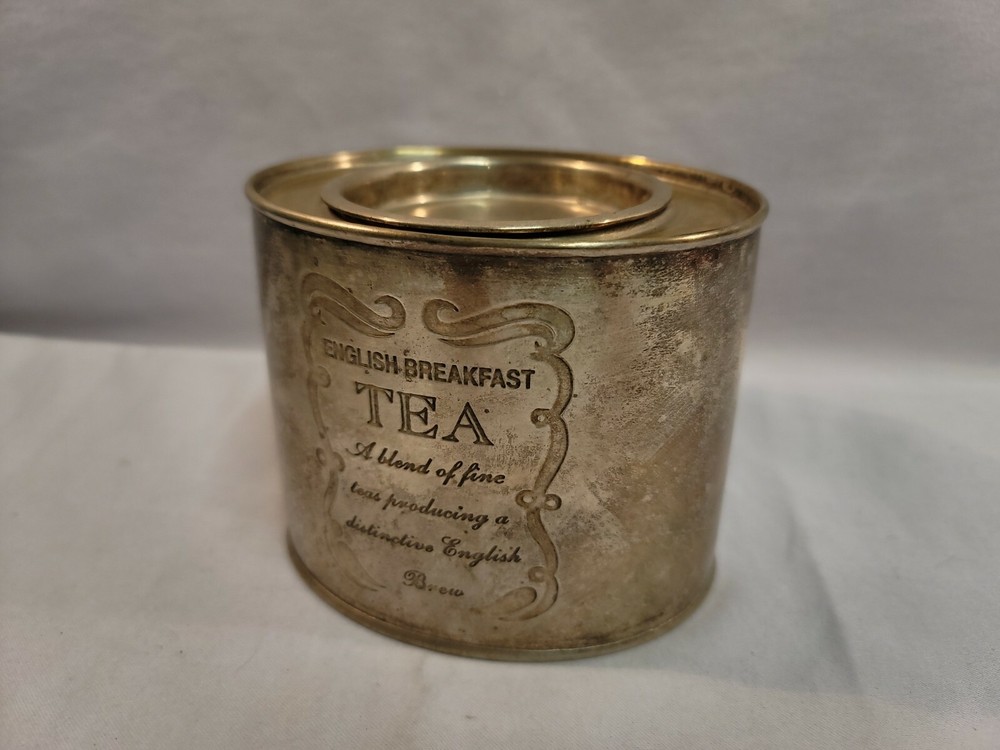 English Breakfast Tea Tin Container Silver Plated