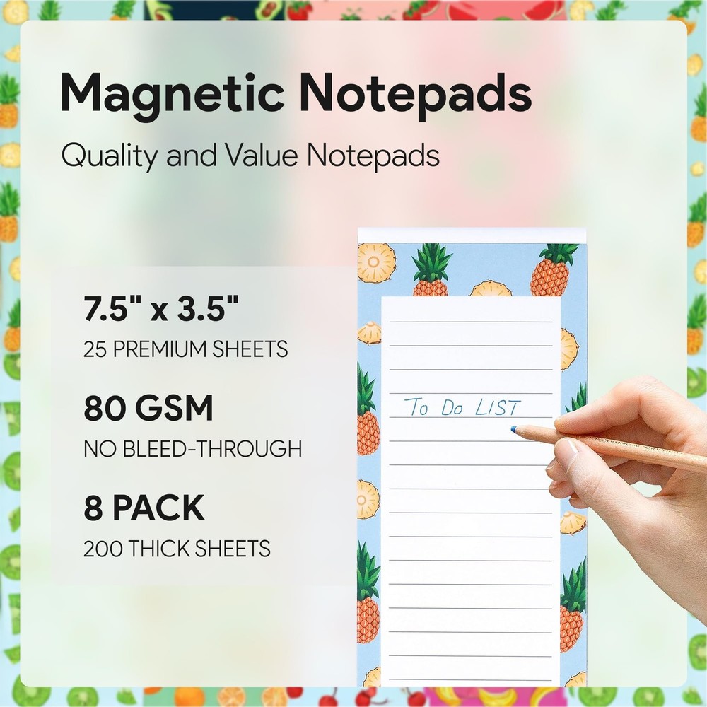 8 Magnetic Notepads – for Grocery 8 Pack- Medium, MEDIUM 8 PACK