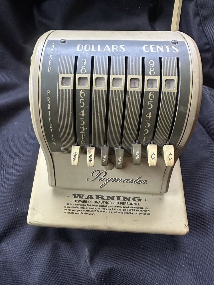 Paymaster Series S-1000 Check Writer with Key- Untested