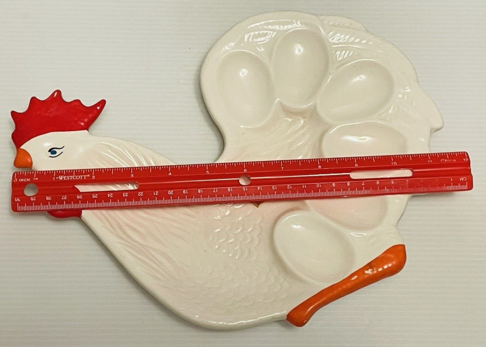 Emil Ceramic Rooster shaped egg holder serving ceramic plate.
