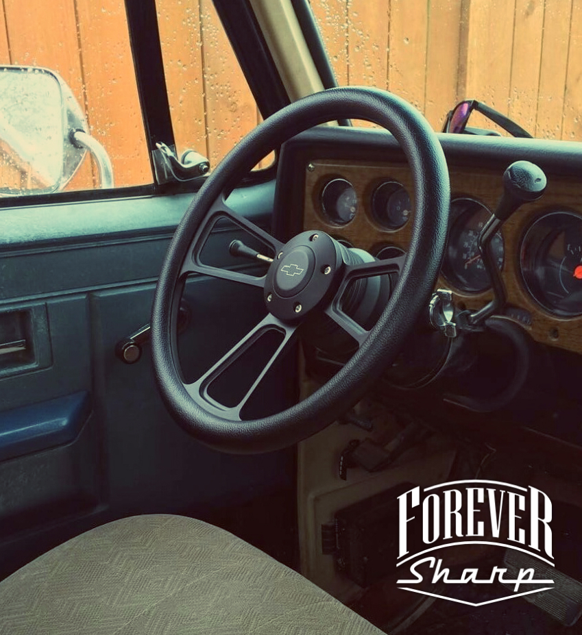 14" Billet Black Muscle Chevy 69-94 GM Steering Wheel w/ Chevy Engraved Horn Set