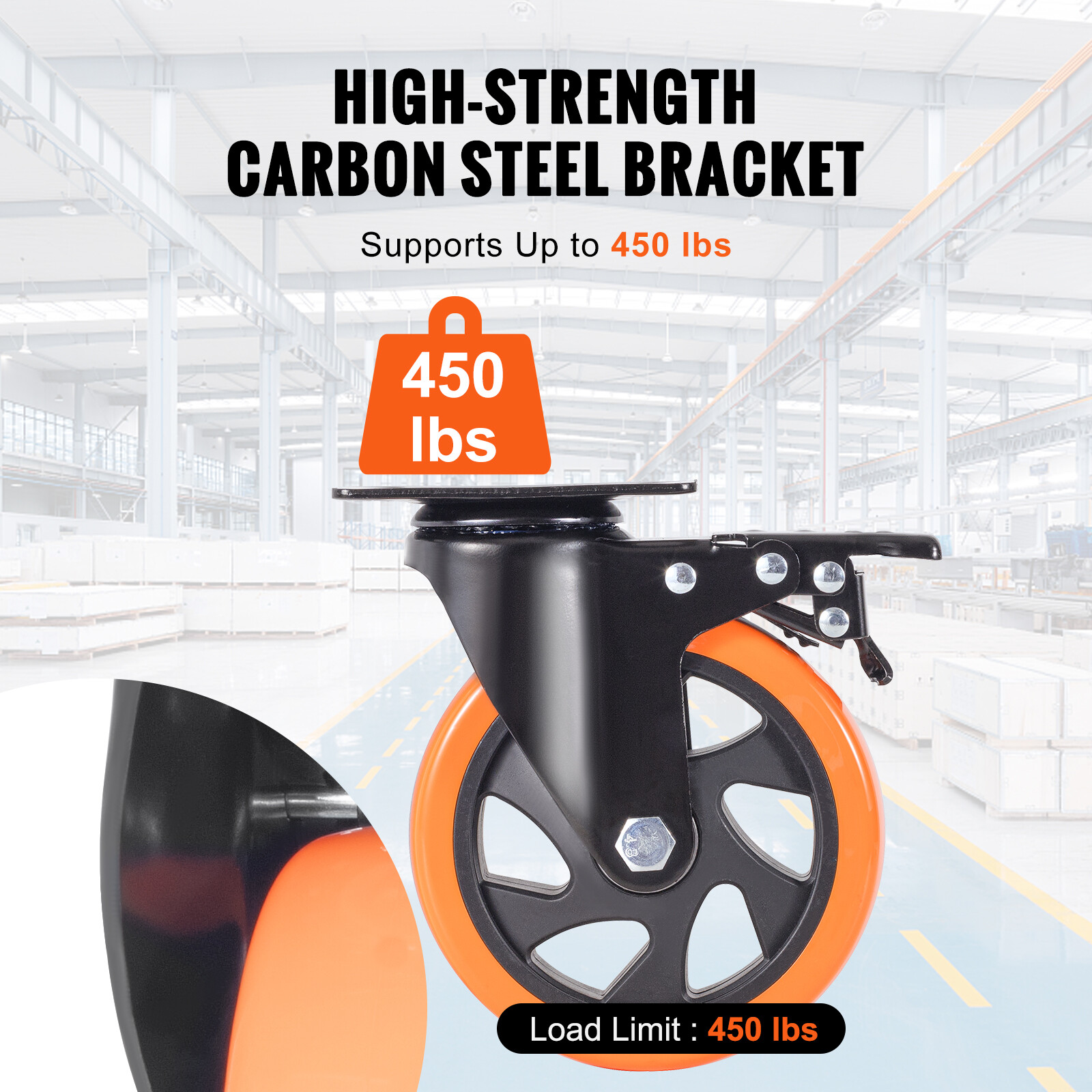 VEVOR Caster Wheels Swivel Plate Casters 4 Pack 5" Heavy Duty with Locking Brake