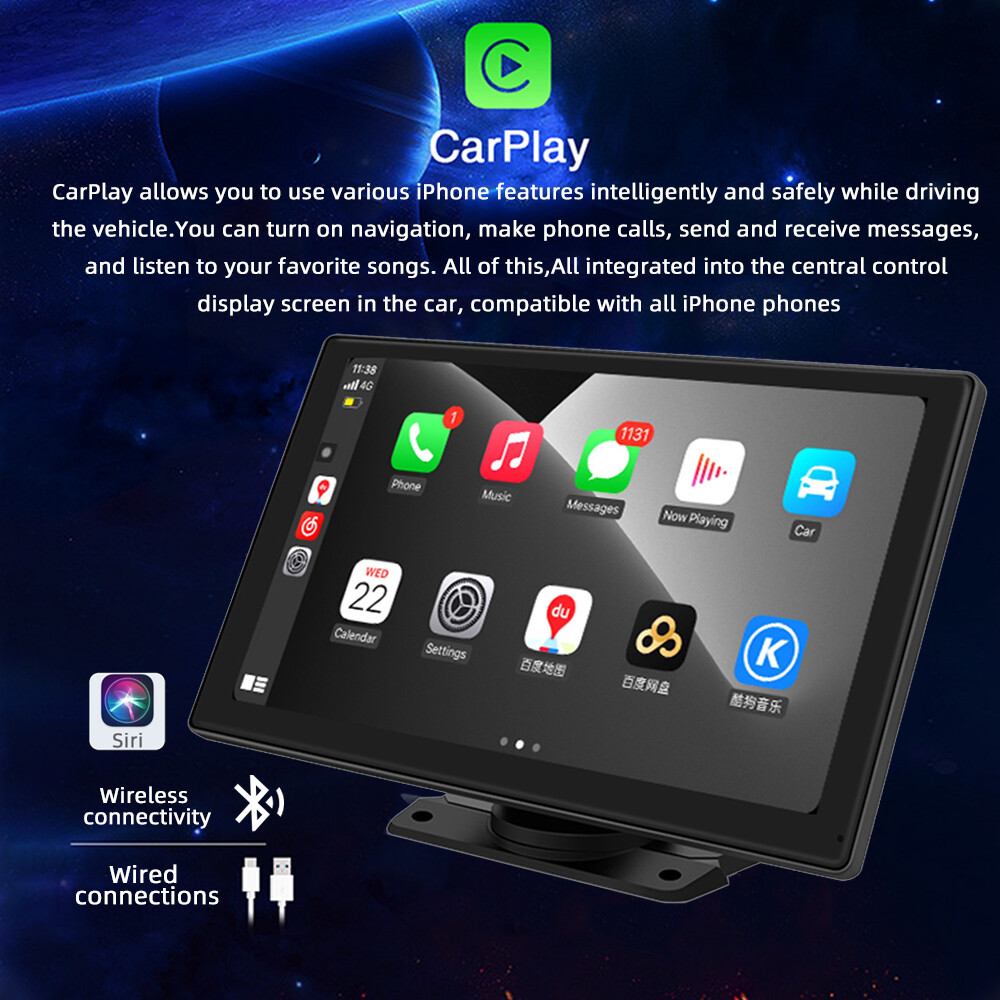 9" Portable Car Stereo Full Touch Screen Wireless Carplay Android auto Bluetooth