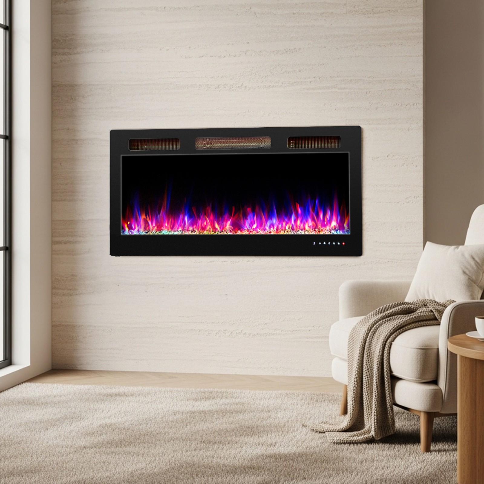 42" Electric Fireplace Insert Wall-Mount Heater 1500W Remote Control & WIFI