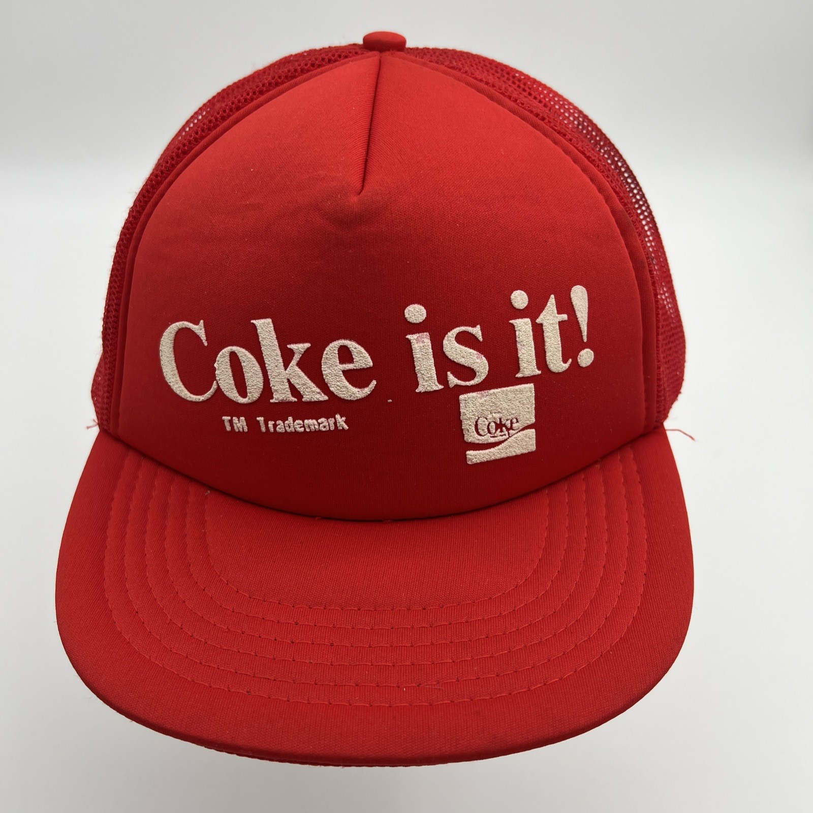 Vintage 80s Coke is it! Coca Cola Snapback Mesh Trucker Hat Ball Cap Advertising