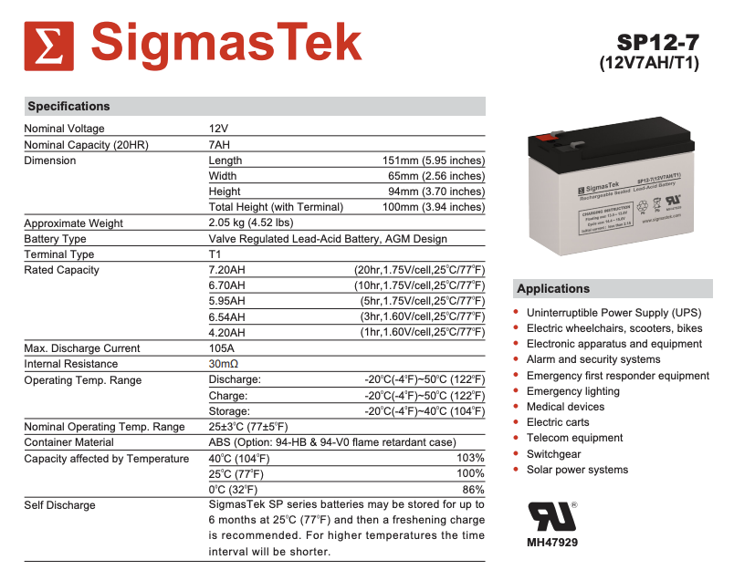 7 AmpH Hewlett Packard M1700A ECG PAGEWRITER UPS Replacement by SigmasTek