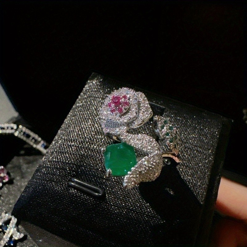 Women's Elegant Adjustable 3D Rose Copper Ring Inlaid with Synthetic Zircon Ring